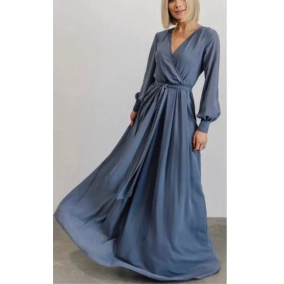 Baltic Born Dresses & Skirts - Baltic Born Lydia Maxi Dress Small Slate Blue Long Sleeve Formal Elegant Event